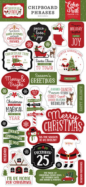 Echo Park Paper Company Christmas Magic 6x13 Phrases chipboard, Multi