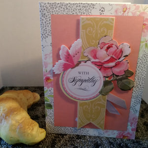 With Sympathy/Yellow Banner w Pink Rose - Sanspec Collection