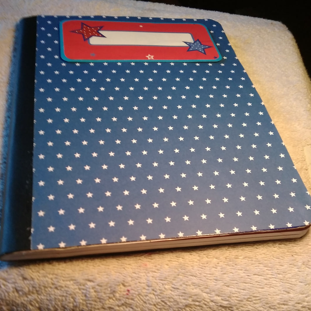 Composition Book  Altered  Blue and White Stars